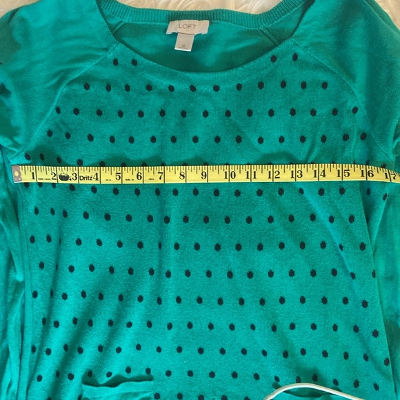 Loft Lightweight Sweater Green Black Polka Dots Pockets Size Medium - Picture 4 of 7